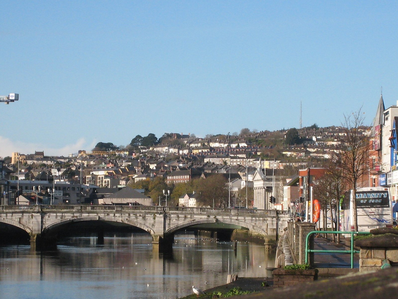 Cork city centre and the River Lee, with the hillside houses beyond