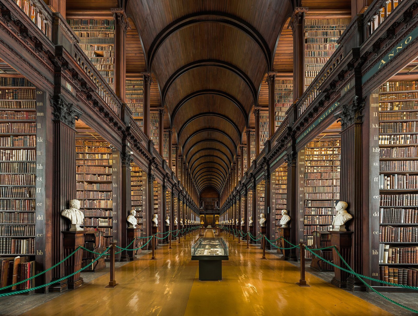 The barrel-vaulted Long Room library of Trinity College Dublin, lined with books