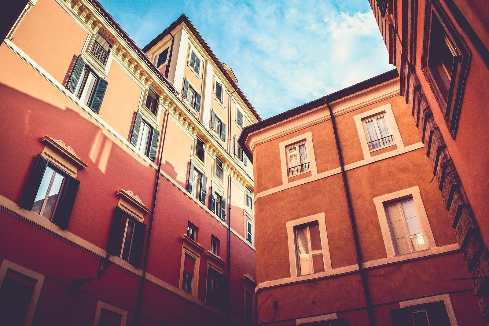 Warm ochre buildings on a Roman street